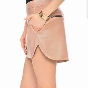 Michelle Mason Light Peach Blush Lambskin Leather Baseball Hem Mini Skirt 4